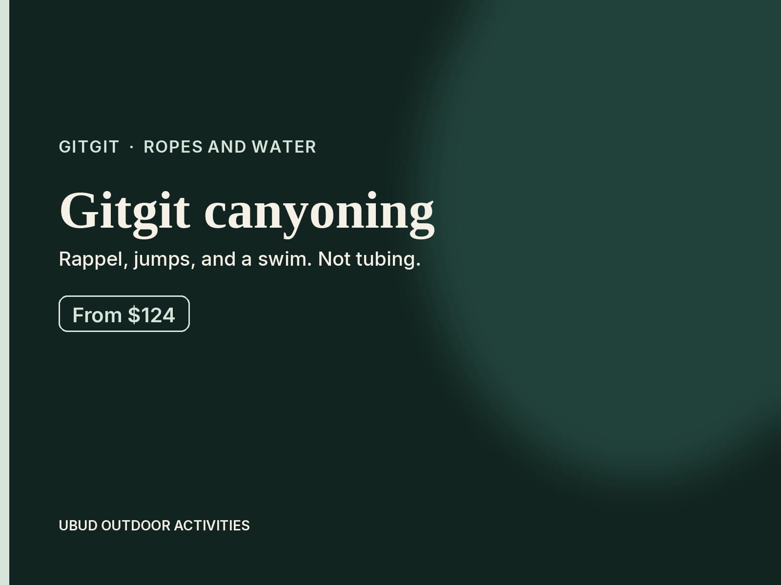 Rate card for Gitgit canyoning, a guided rope descent from $124