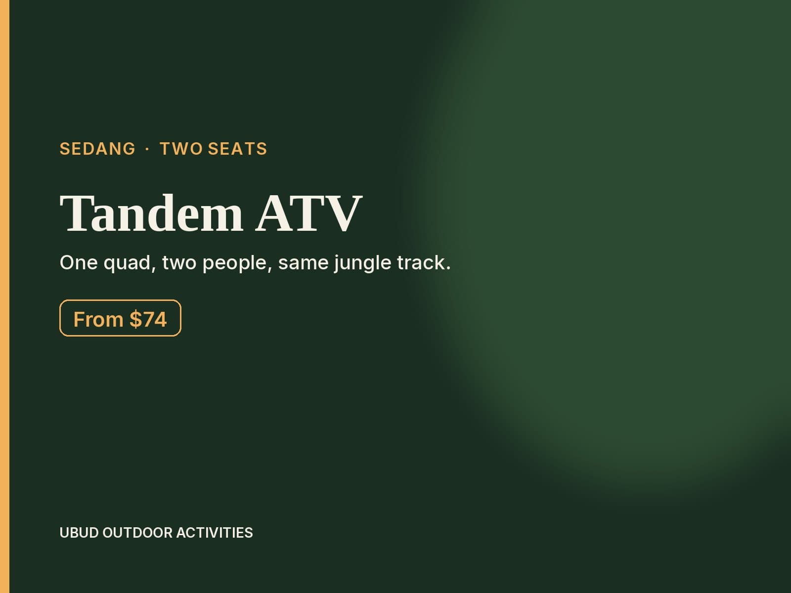 Rate card for a tandem ATV in Sedang: two people on one quad, from $69